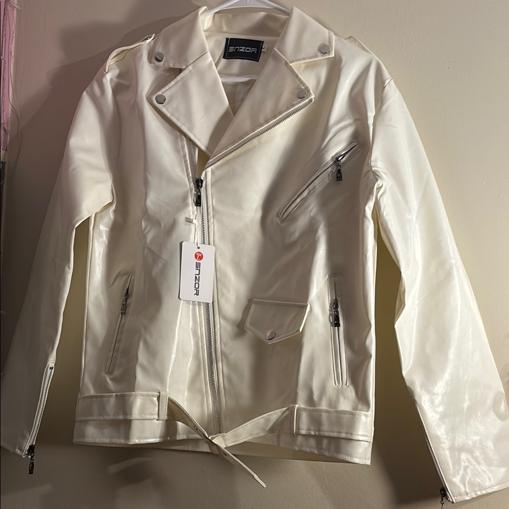 Women's White Faux Leather Jacket Snzor